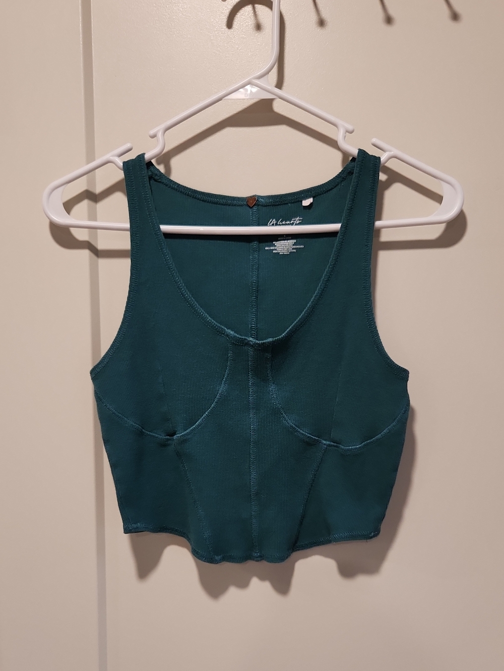 La Hearts by PacSun Teal Ribbed Seam-Detail Crop Tank Small